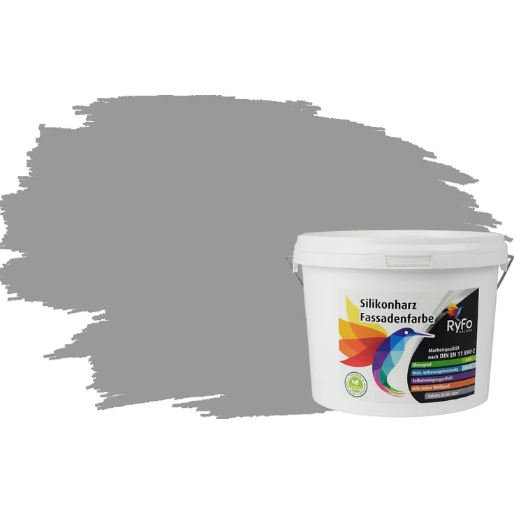 RyFo Colors Silikonharz Fassadenfarbe Lotuseffekt Trend Elefantengrau 3l - bunte Fassadenfarbe, weitere Grau Farbtöne und Größen erhältlich, Deckkraft Klasse 1 – Bild 1