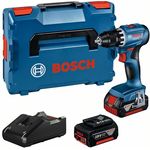 Bosch Professional Akku-Bohrschrauber GSR 18V-45, 2 Akku GBA 18V 3.0Ah, Ladegerät und L-Boxx