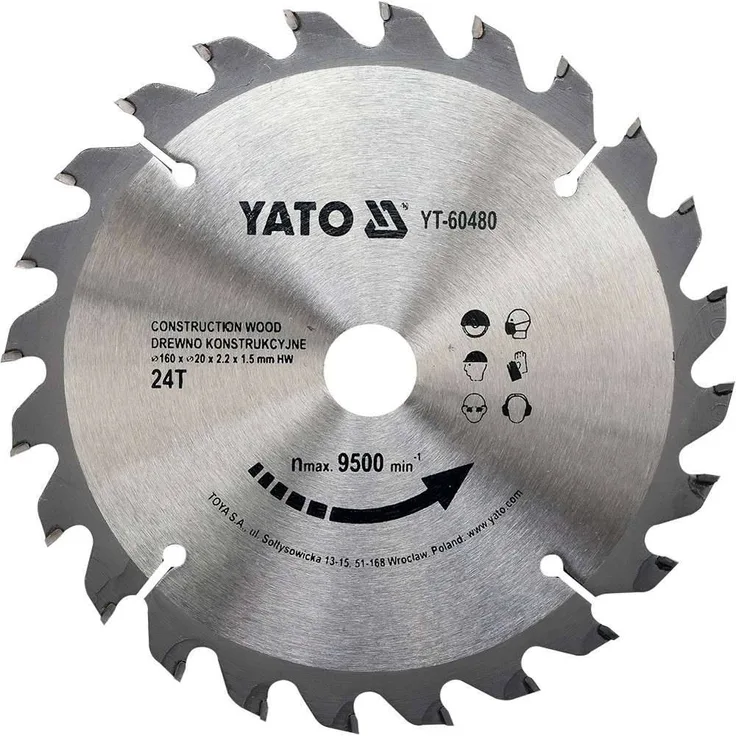 YATO Profi HM Kreissägeblatt für Bauholz nagelfest 160x20mm 24T YT-60480