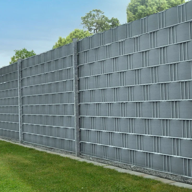 Juskys PVC Sichtschutzstreifen Doppelstabmatten Zaun 35m x 19 cm, 30 Befestigungsclips, hellgrau, Zaunfolie Sichtschutz Windschutz Garten Gartenzaun – Bild 2