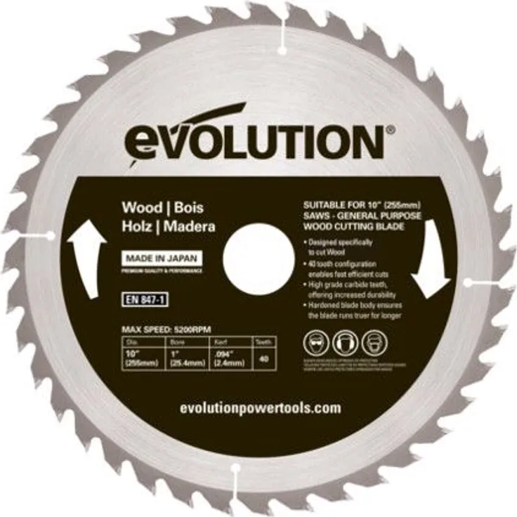 Evolution Circular saw blade for cutting wood 255x25mm 40z (EVO-255-40-D)