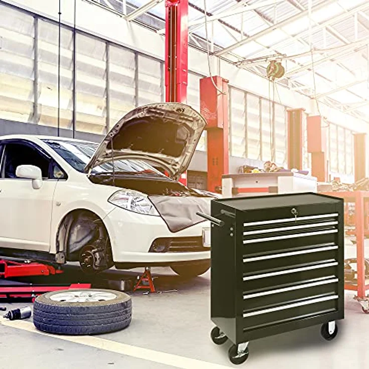 Werkstattwagen Werkzeugwagen Rollwagen Toolbox 7 Schubladen kugelgelagert - Schwarz - Arebos – Bild 7