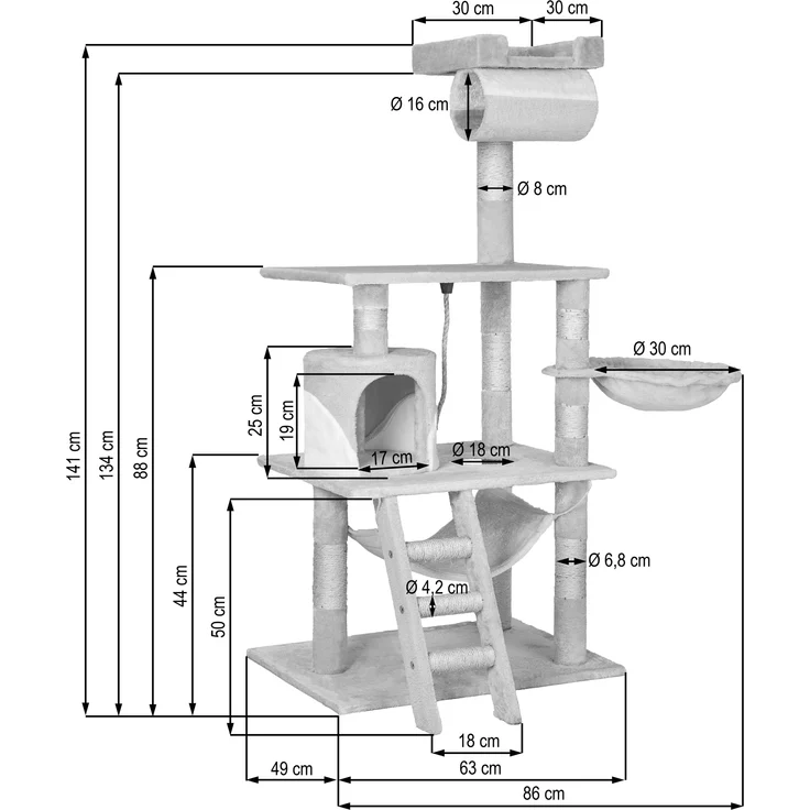 tectake Kratzbaum Stokeley 141cm - grau – Bild 6