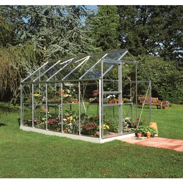 AKTION Halls Gewächshaus Popular 106, 3.19x1.93x1.96 m, Silber/Alu 3 mm Sicherheitsglas inkl. Fundament schwarz