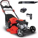 Scheppach MS150-46E Benzin Rasenmäher mit E-Start | 46cm Schnittbreite | Reinigungsfunktion | 55L Korb | Stahlgehäuse | 7-fache Höhenverstellung | Mulchen | Antrieb Seitenauswurf |inkl. Ersatzmesser