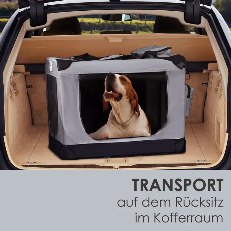 Juskys Hundetransportbox Lassie XL (grau) faltbar - 58 x 82 x 58 cm - Hundebox mit Decke, Tasche & Griffen – Stoff Autotransportbox für Hunde – Bild 7