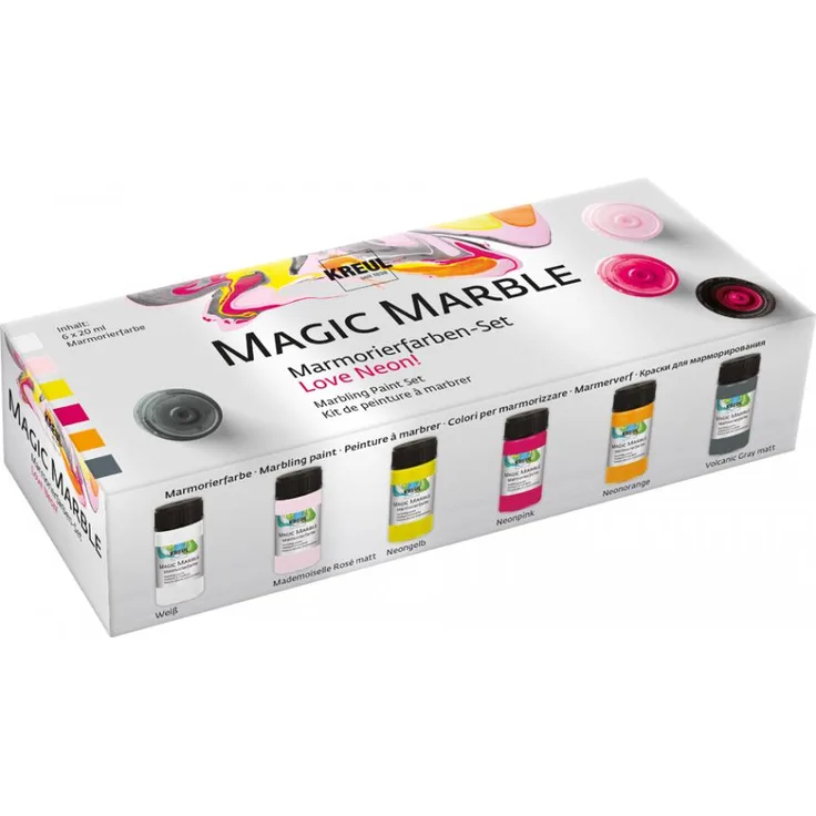 Kreul 73614 - Magic Marble Marmorierfarbe Set Love Neon Tauchmarmorieren 6x 20ml