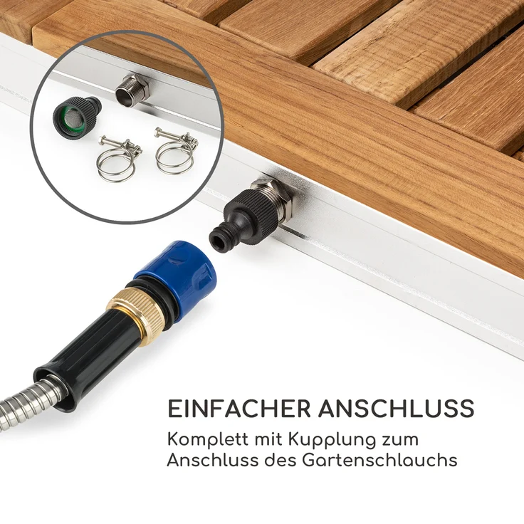 Cool Breeze Gartendusche Aluminium Teakholz Tragegriff Silber – Bild 3