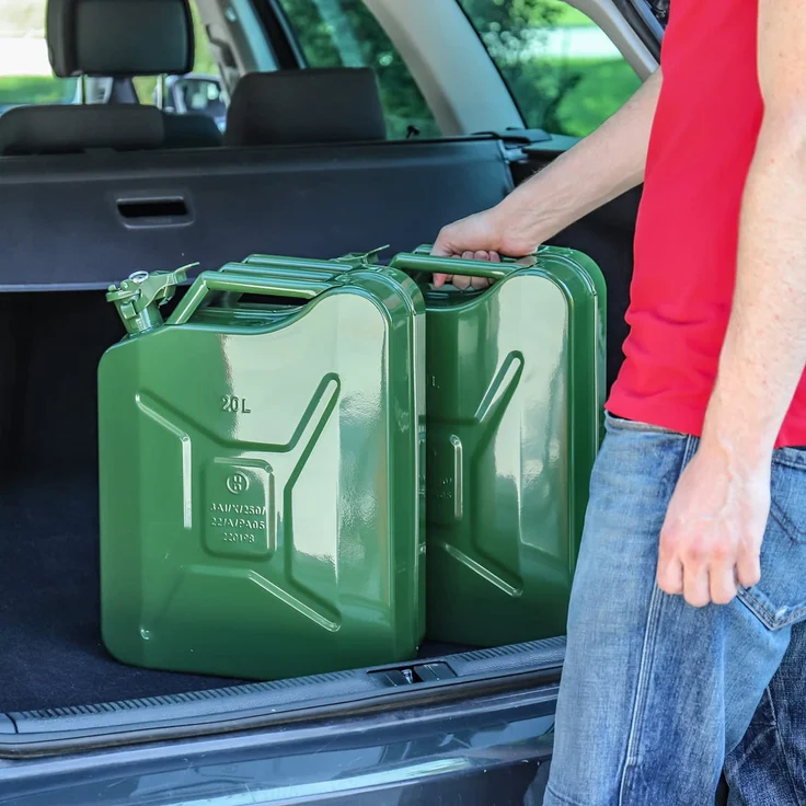 WALTER Benzinkanister 20L mit flexiblem Einfüllstutzen-Trichter aus Metall, Kraftstoff Kanister, grün, Sicherheitsverschluss – Bild 5