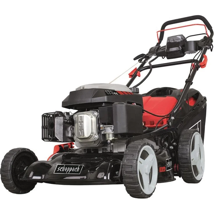 Scheppach MS173-51E Benzin-Rasenmäher - 51 cm Schnittbreite, E-Start, Reinigungsfunktion, 65l Fangkorb, 7-stufige Höhenverstellung, Mulchfunktion, Radantrieb, Seitenauswurf, inkl. Motoröl – Bild 3