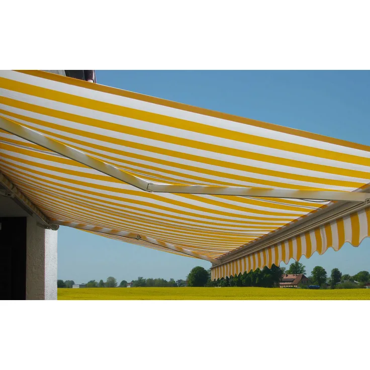 Elektrische Kassetten-Markise T124, Vollkassette Volant 5x3m Acryl Gelb-Weiß