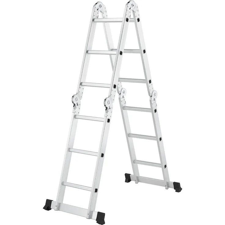 Juskys Aluminium Multifunktionsleiter 3x4 Stufen - 3,6 m Länge klappbar – Leiter 4-teilig bis 150 kg - Gelenkleiter Klappleiter Stehleiter Aluleiter