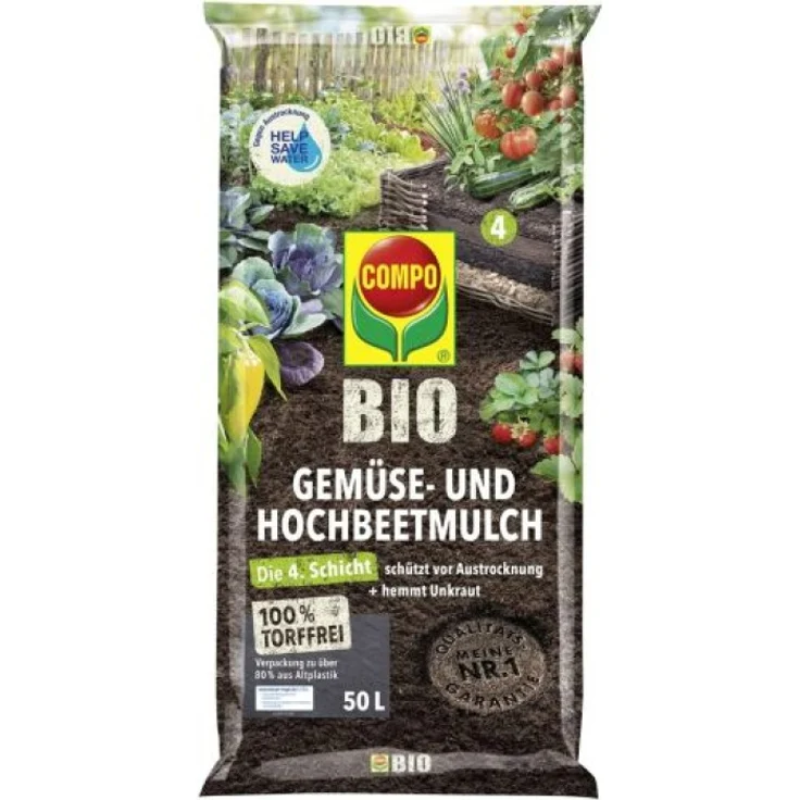 COMPO BIO Gemüse- und Hochbeetmulch, Zum Schutz vor Austrocknung und zur Hemmung von Unkraut, Torffrei, 50 Liter 24175 – Bild 1
