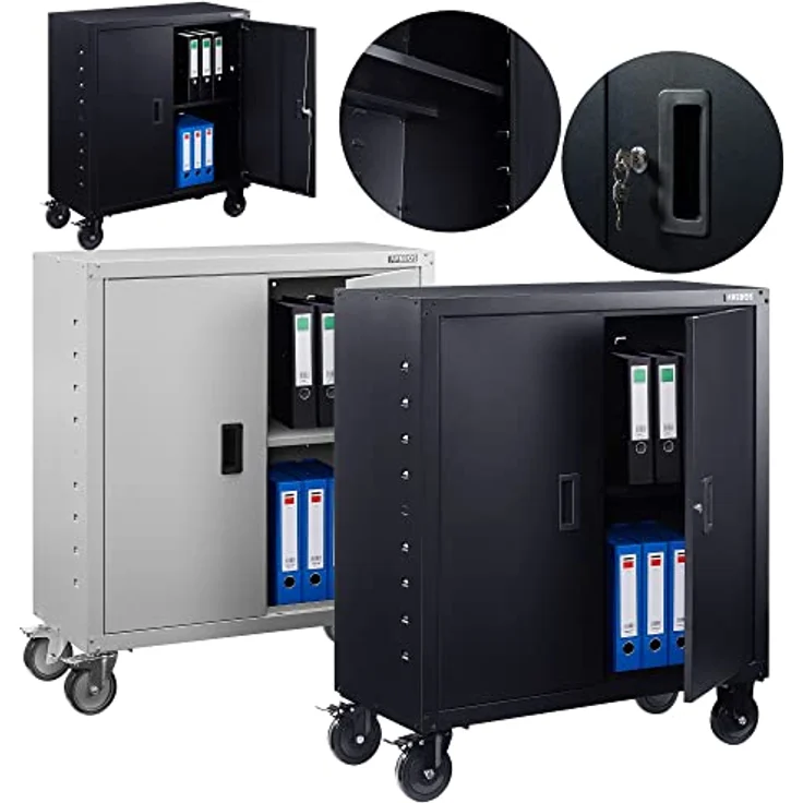 Aktenschrank Büroschrank Lagerschrank Materialschrank mit Räder Schwarz - Schwarz - Arebos – Bild 1