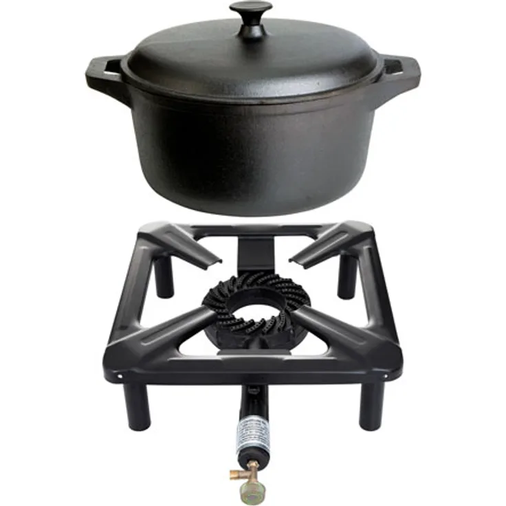 Hockerkocher-Set (groß) mit Gusseisentopf Ø 27,5 cm - ohne Zündsicherung