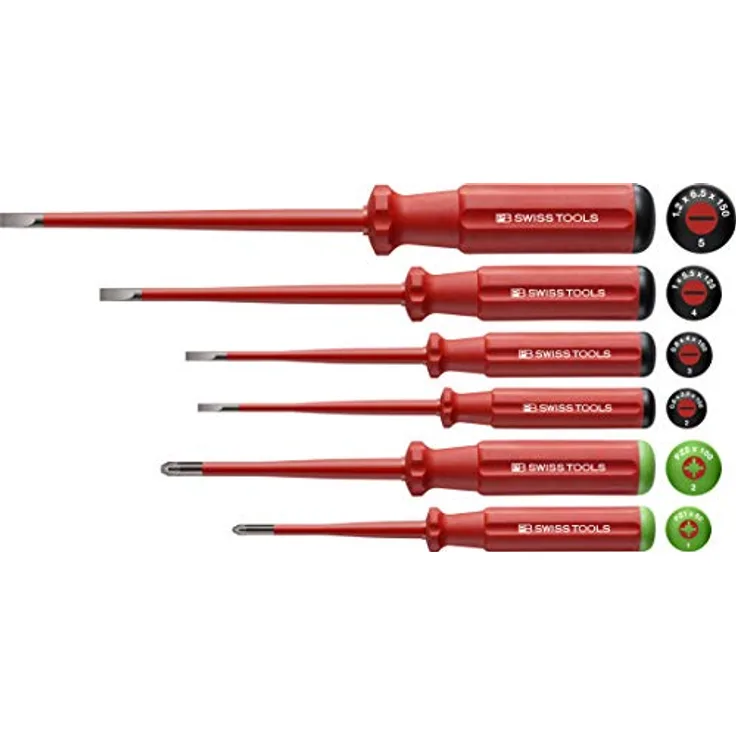PB Swiss Tools Slim-Elektriker-Schraubendreher-Sortiment, vollisoliert, Schlitz und Pozidriv, 6-teilig