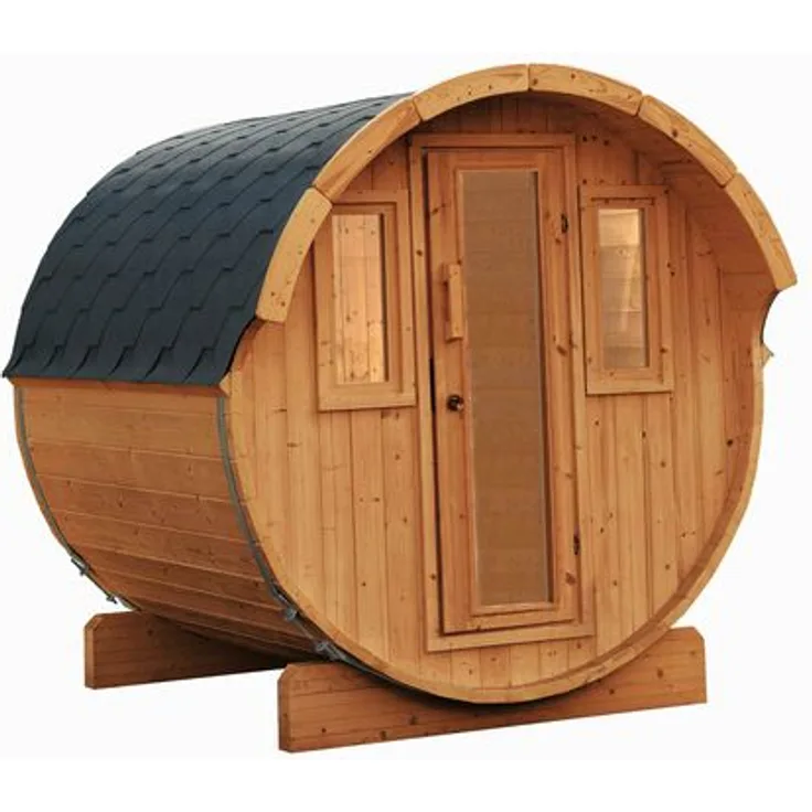 Wolff Finnhaus Saunafass Basic 230 montiert DS schwarz Anstrich Kiefer 205x230 cm