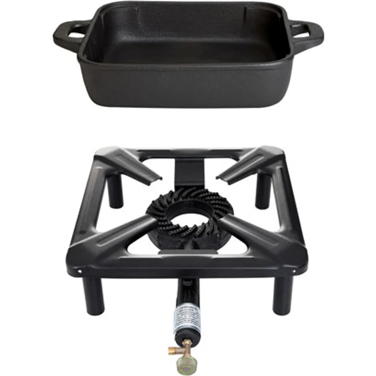 Hockerkocher-Set (klein) mit Gusseisenpfanne 26 x 26 cm - ohne Zündsicherung – Bild 1