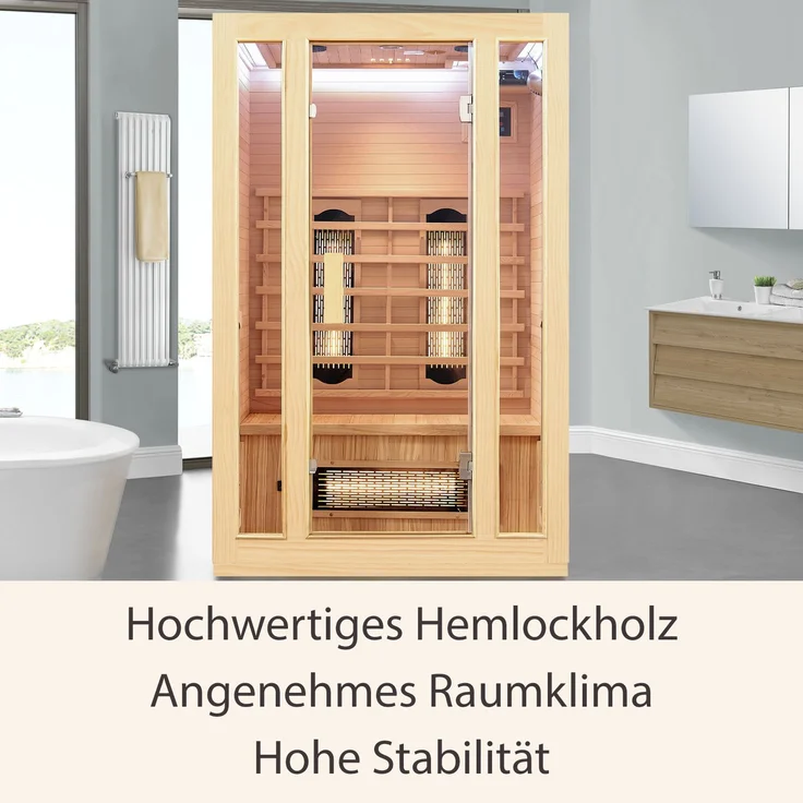 Artsauna - Infrarotkabine Nyborg S120V – Vollspektrum Infrarotsauna - 2 Personen – LED-Farblicht, digitaler Steuerung – Hemlock-Holz – Bild 7