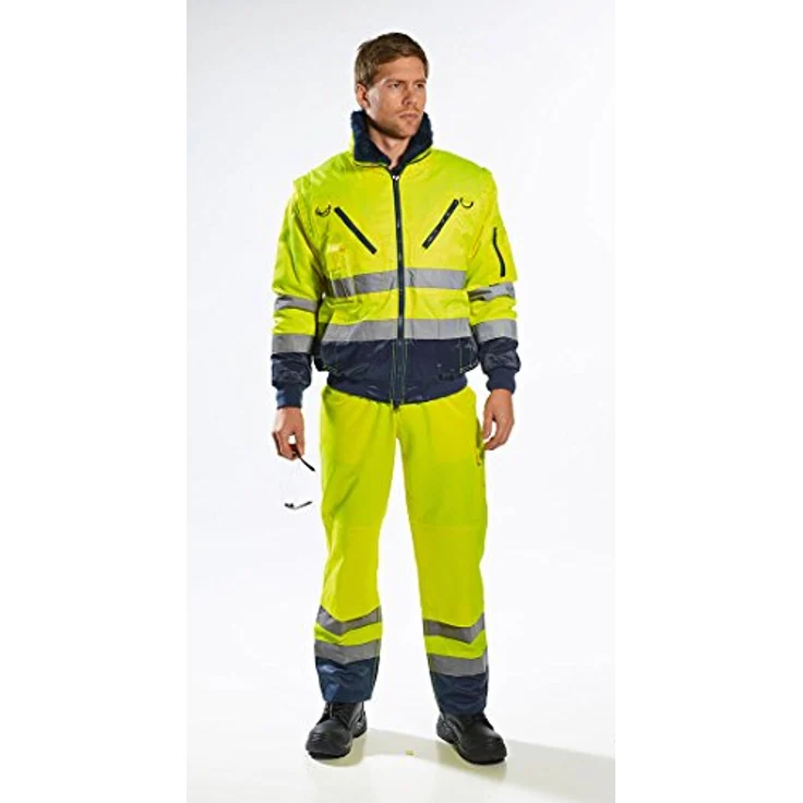 PORTWEST Warnschutz Jacke 3-in-1 Pilotjacke Ärmel u Futter gelb-marine – Bild 6