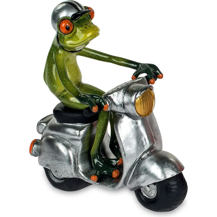 Formano lustige Frösche Figur Frosch auf Roller silber Poly 16 cm