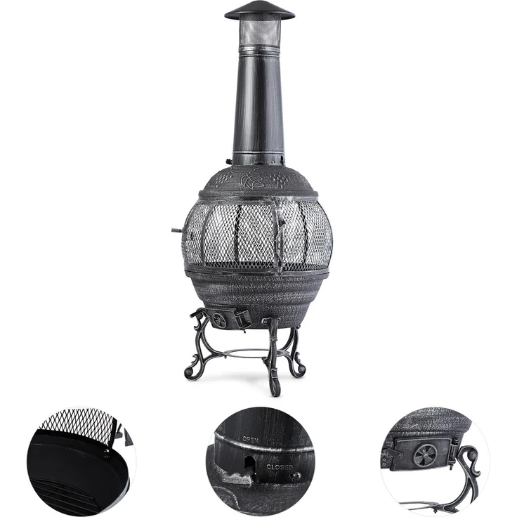 Flavius Gartenofen Terrassenofen Gusseisen/Stahl 140 cm Silberfarben Silber – Bild 4