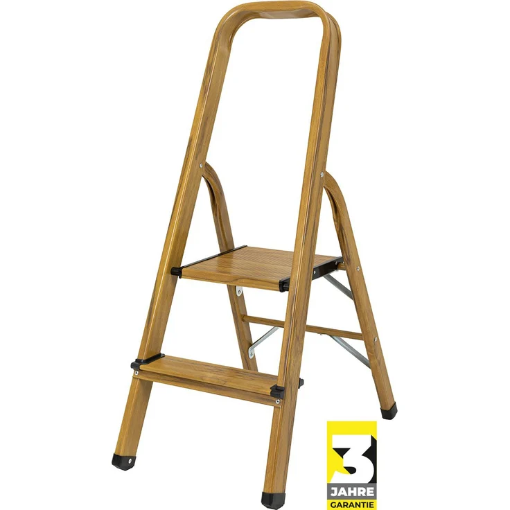Craftfull Stehleiter CF-133A Aluminium-Haushaltsleiter klappbar Holzoptik (2 Stufen Holz Edition) – Bild 1