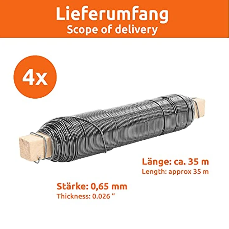 ECENCE EN 4x Blumendraht verzinkt, 0,65mm Wickeldraht lose auf Holzwickel, Gartendraht zur Befestigung – Bild 3
