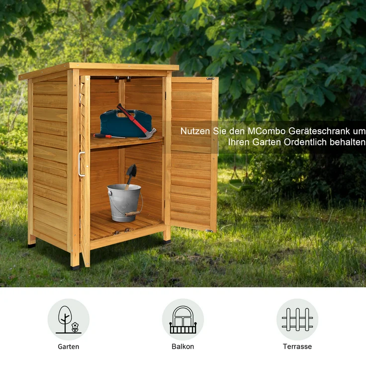 MCombo Gartenschrank Geräteschuppen Werkzeugschrank 0690, Outdoor-Schrank Gartenbox, aus Holz, Natur, 47 X 63 X 96 cm – Bild 5