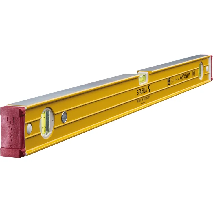 STABILA Magnet-Wasserwaage Type 96-2 M, 81 cm, extrasteifes Alu-Profil, extrastarke Seltenerd-Magnete, 1 Horizontal-/2 Vertikal-Libellen, stoßdämpfende Endkappen, Rutsch-Stopper, Made in Germany