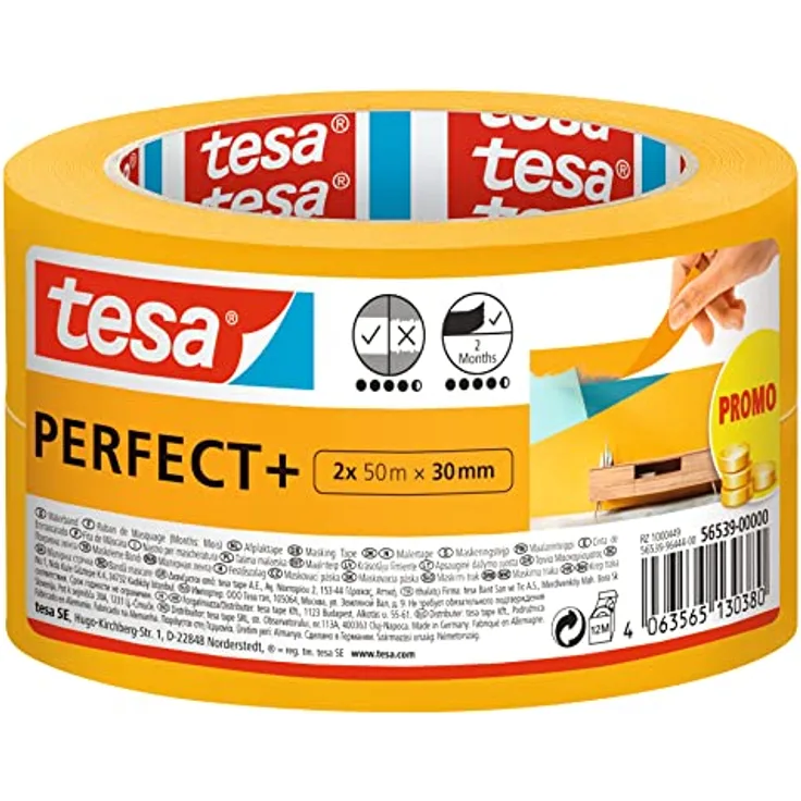 Tesa Perfect+ 56539-00000-00 Malerabdeckband Gelb (L x B) 100m x 30mm 2St. - Preisvergleich