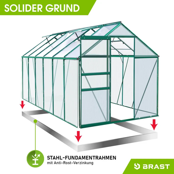 BRAST Gewächshaus Aluminium 380x190x195cm Grün mit Fundament rostfrei TÜV geprüft Alu Treibhaus Glashaus Tomatenhaus – Bild 8