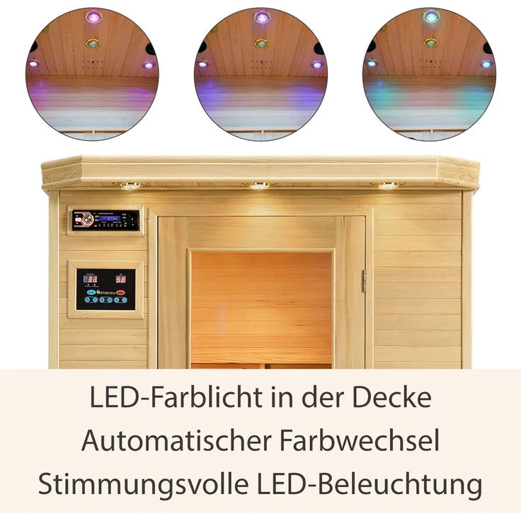 Artsauna Infrarotkabine Oslo – Triplex-Heizsystem Infrarotsauna - 2 Personen – LED-Farblicht, digitale Steuerung – Hemlock-Holz, 190 x 120 x 100 cm – Bild 5