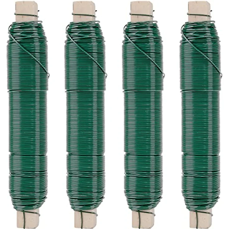 ECENCE EN 4x Blumendraht verzinkt, 0,65mm Wickeldraht lose auf Holzwickel, Gartendraht zur Befestigung – Bild 1