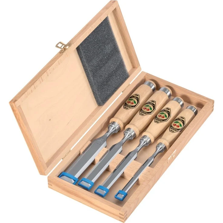 Kirschen 1141000 Stechbeitel - Stemmeisen Satz 1001, 4-teilig , kurze, leichte Beitel, Spezial-Werkzeugstahl, Handgeschmiedet, abgeflachtem Weißbuchenheft , ±HRc61, Winkel: 25°, Je 1x 10, 16, 20, 26mm – Bild 2