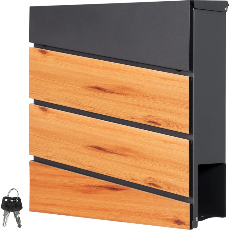 Briefkasten 37x36,5x11 cm Anthrazit-Holzoptik aus Stahl ML-Design