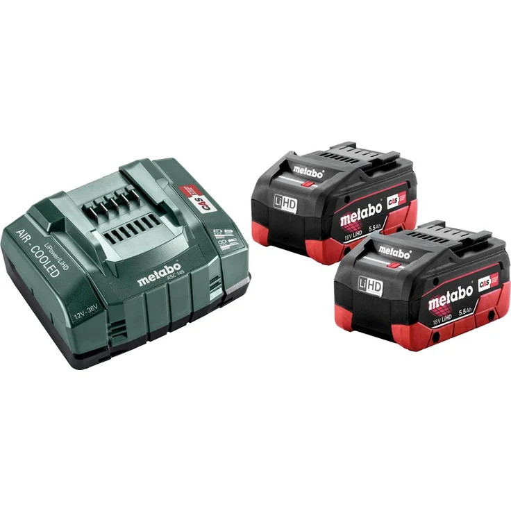 Metabo 2 x Werkzeugakku 18 V / 5,5 Ah + Ladegerät ASC 145 (685122000), Starter-Set – Bild 2