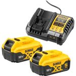 DeWALT Akku-Set DCB1104P2-QW, 18V, 5Ah, 2x XR-Akku DCB184 inkl. Schnellladegerät für XR-Schiebe Akkus und Flexvolt