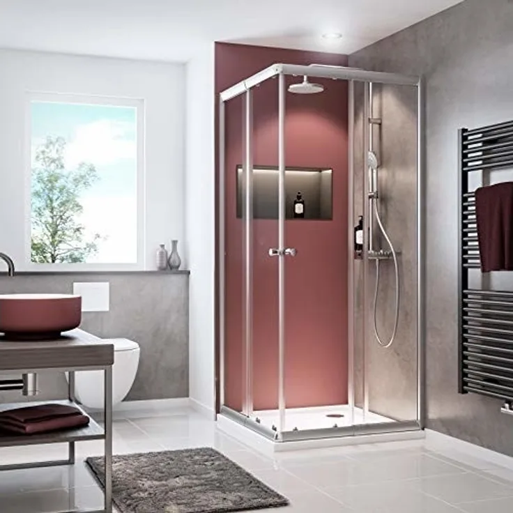 SCHULTE HOME Sunny Eckeinstieg 4tlg, silber 1800x800-900 Klar hell