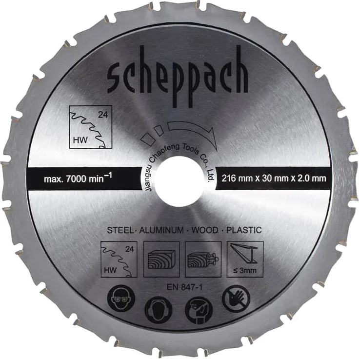 Scheppach Sägeblatt Original | Ø216 x 2 x 30 mm | Hartmetall Kreissägeblatt mit 24 Zähnen | passend für Scheppach Kappzugsäge HM90MP | Ersatzsägeblatt Multifunktionssägeblatt