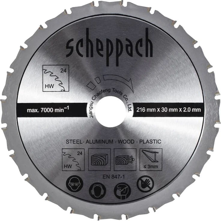 Scheppach Sägeblatt Original | Ø216 x 2 x 30 mm | Hartmetall Kreissägeblatt mit 24 Zähnen | passend für Scheppach Kappzugsäge HM90MP | Ersatzsägeblatt Multifunktionssägeblatt