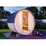 FinnTherm Fass-Sauna Mini XS Fasssauna 2 Sitzbänke aus Holz Sauna Wandstärke 42 mm Außensauna
