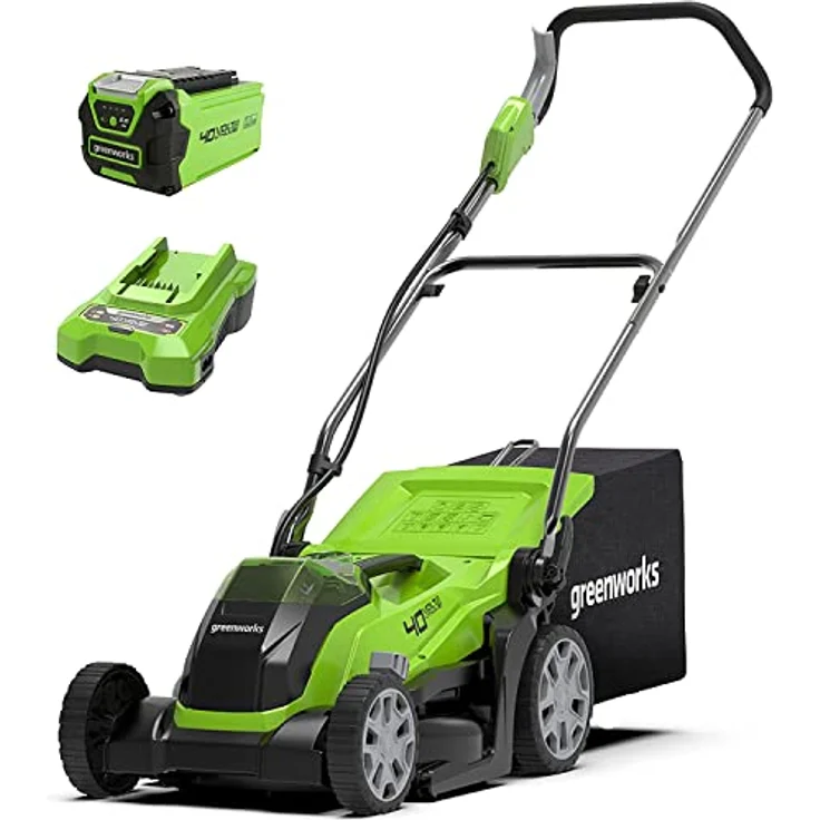 Greenworks Akku-Rasenmäher G40LM35K2 (Li-Ion 40V 35cm Schnittbreite bis zu 500m² 2in1 Mulchen und Mähen 40l Grasfangkorb 5-fache zentrale Schnitthöhenverstellung inkl. 2 Ah Akku und Ladegerät) – Bild 2