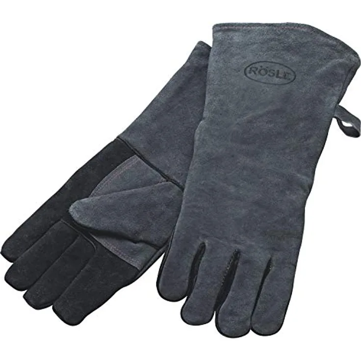 Rösle Grillhandschuhe, 2-TLG, Leder, Zertifiziert, Universalgröße 24-XL in Geschenkkarton - Ofenhandschuhe, BBQ Handschuhe, Kochhandschuhe, Alternative zum Topflappen