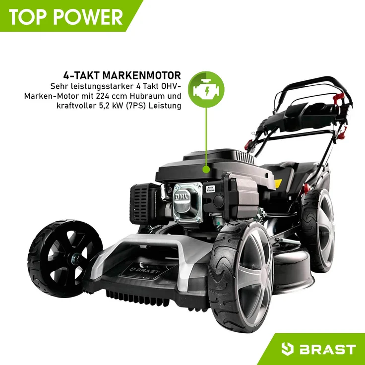 BRAST Rasenmäher Benzin 5,2kW(7PS) mit Antrieb + Elektrostart 53cm Schnittbreite 224ccm TÜV geprüft Stahlgehäuse 60L Fangkorb - Preisvergleich – Bild 6