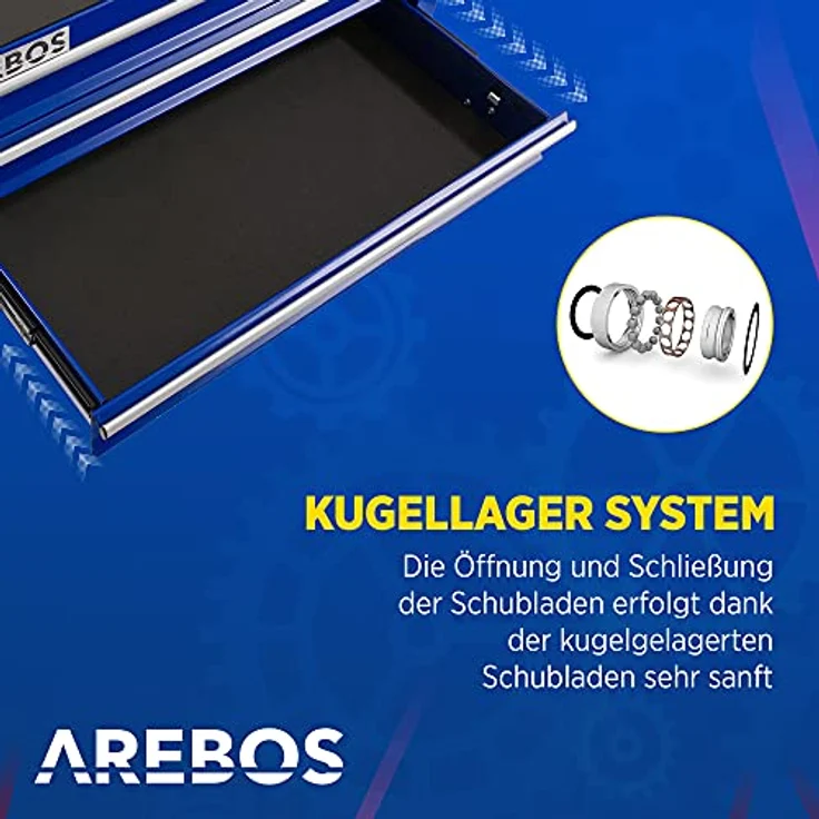 Werkstattwagen Werkzeugwagen Rollwagen Toolbox 4 Schubladen kugelgelagert - blau - Arebos – Bild 3