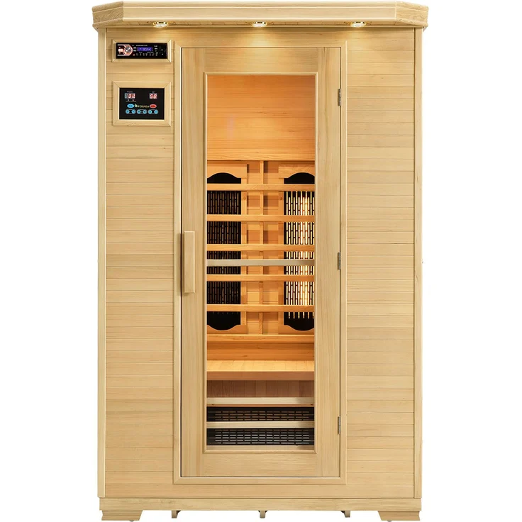 Artsauna Infrarotkabine Oslo – Triplex-Heizsystem Infrarotsauna - 2 Personen – LED-Farblicht, digitale Steuerung – Hemlock-Holz, 190 x 120 x 100 cm – Bild 1