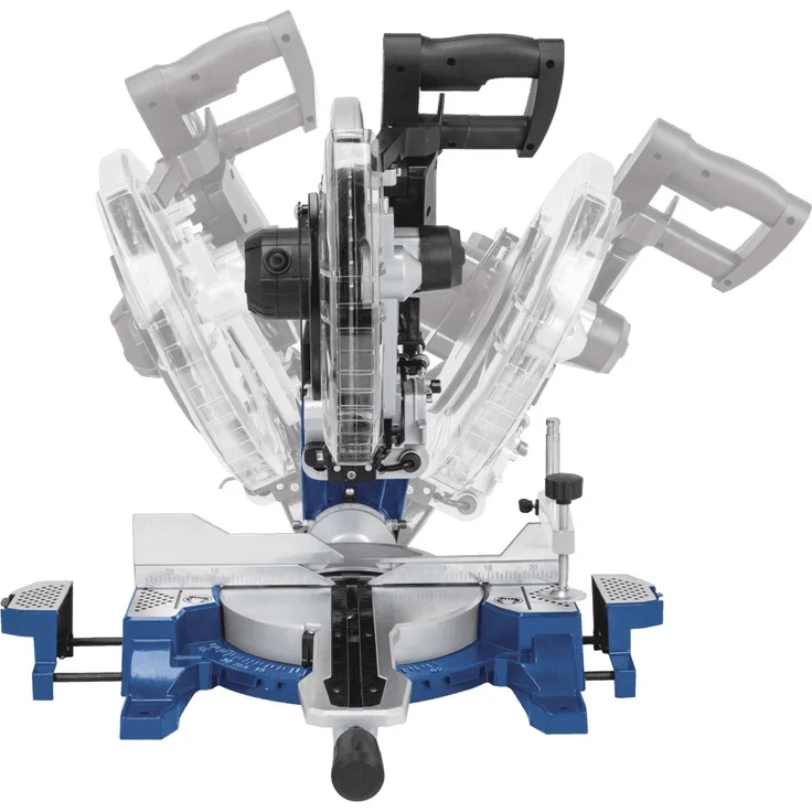 Scheppach HM140L Kapp-Zug-Gehrungssäge mit Laser 2000 W 305 mm 3800 min-1 beidseitig neigbarer Sägekopf mit Ersatzsägeblatt und UMF1600 – Bild 5