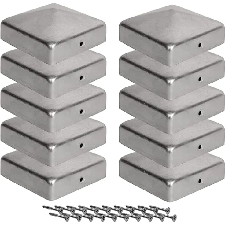 Pfostenkappen 9x9 Cm 10 Stück 90x90 Mm Zaunpfosten Metall-Zaunpfosten Verzinkt: 151X151 – Bild 1