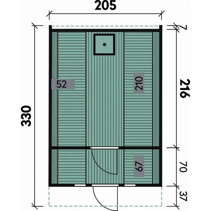Wolff Finnhaus Saunafass Basic 330 montiert DS schwarz Anstrich Hellgrau 205x330 cm